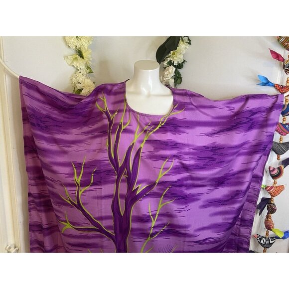 Vtg Metropolitan Purple African OS House Dress Kaftan V Neck Mrs. Roper Muumuu - Picture 10 of 16